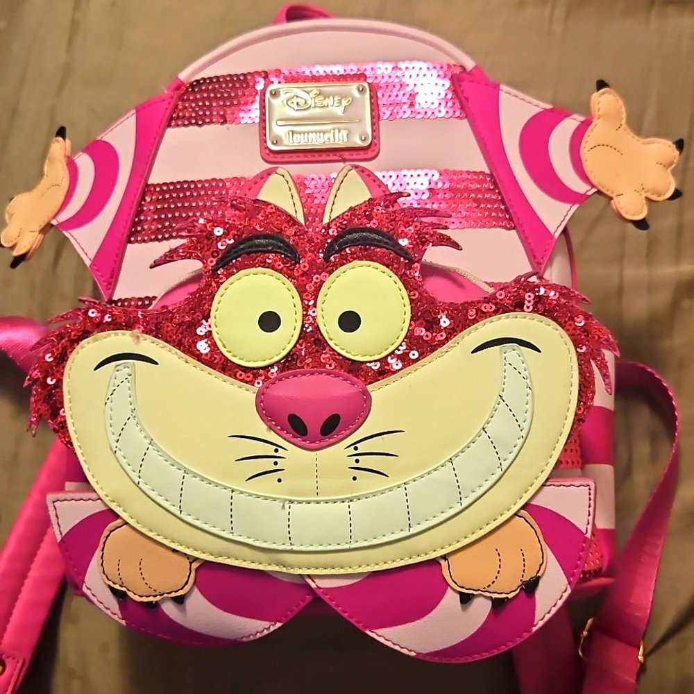 Loungefly Cheshire Cat Sequin Mini backpack NWOT